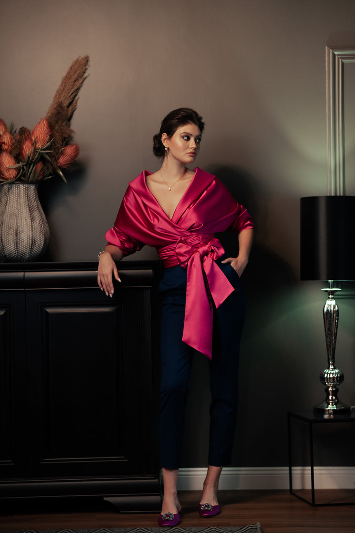 Angelina Hot Pink Satin Shirt