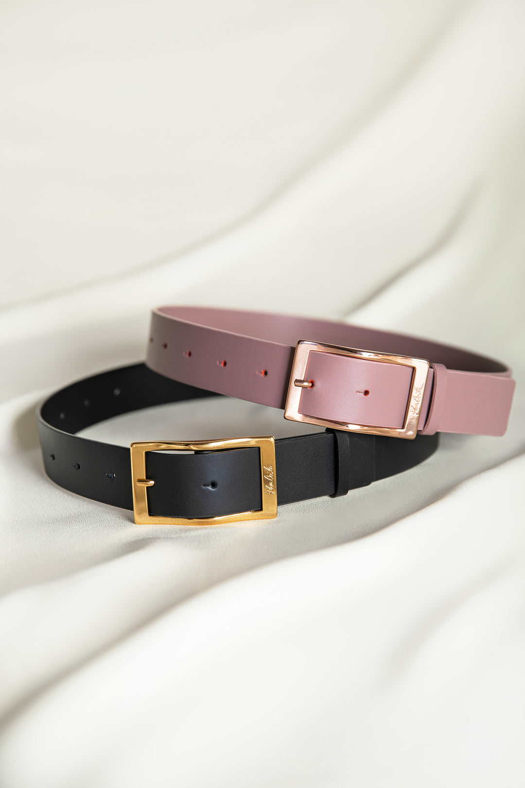 Ripple Matte Black Leather Waist Belt With Gold Buckle