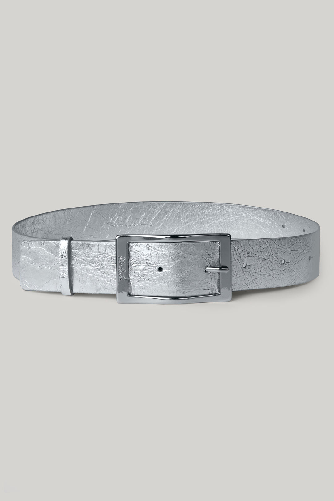 Ripple Metallic Silver Leather Waist Belt With Silver Buckle