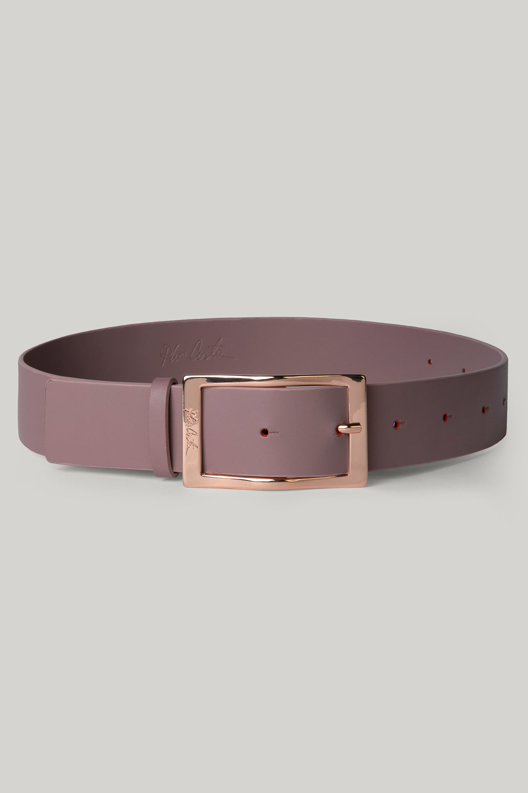 Aubergine Leather Waist Belt With Rose-Gold Buckle