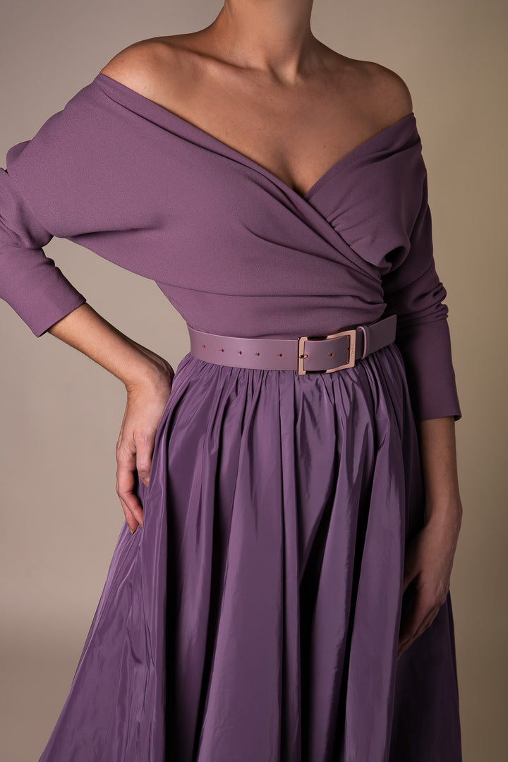Ripple Aubergine Leather Waist Belt With Rose-Gold Buckle