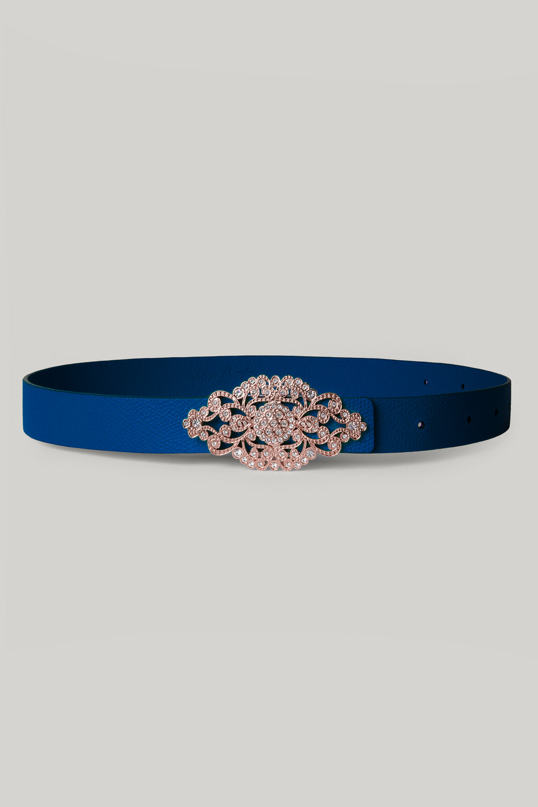 Baroque Sapphire Leather Waist Belt With Rose-Gold Buckle