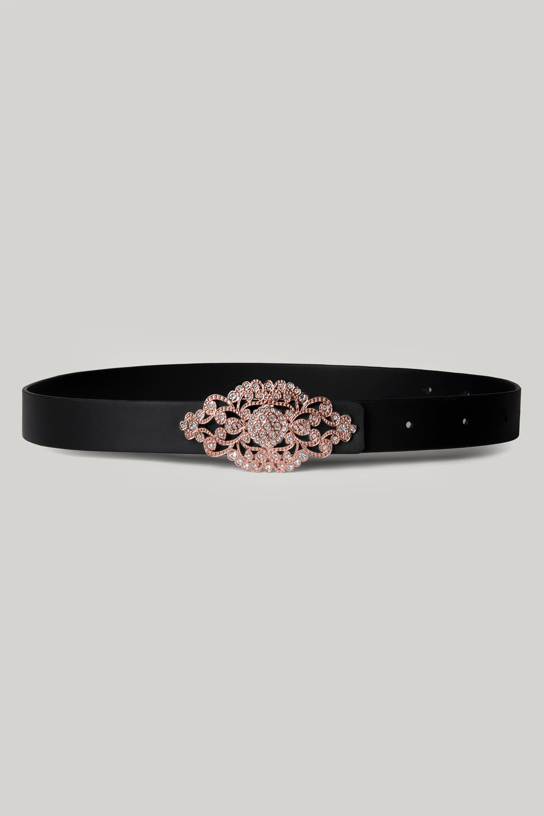 Baroque Matte Black Leather Waist Belt With Rose-Gold Buckle