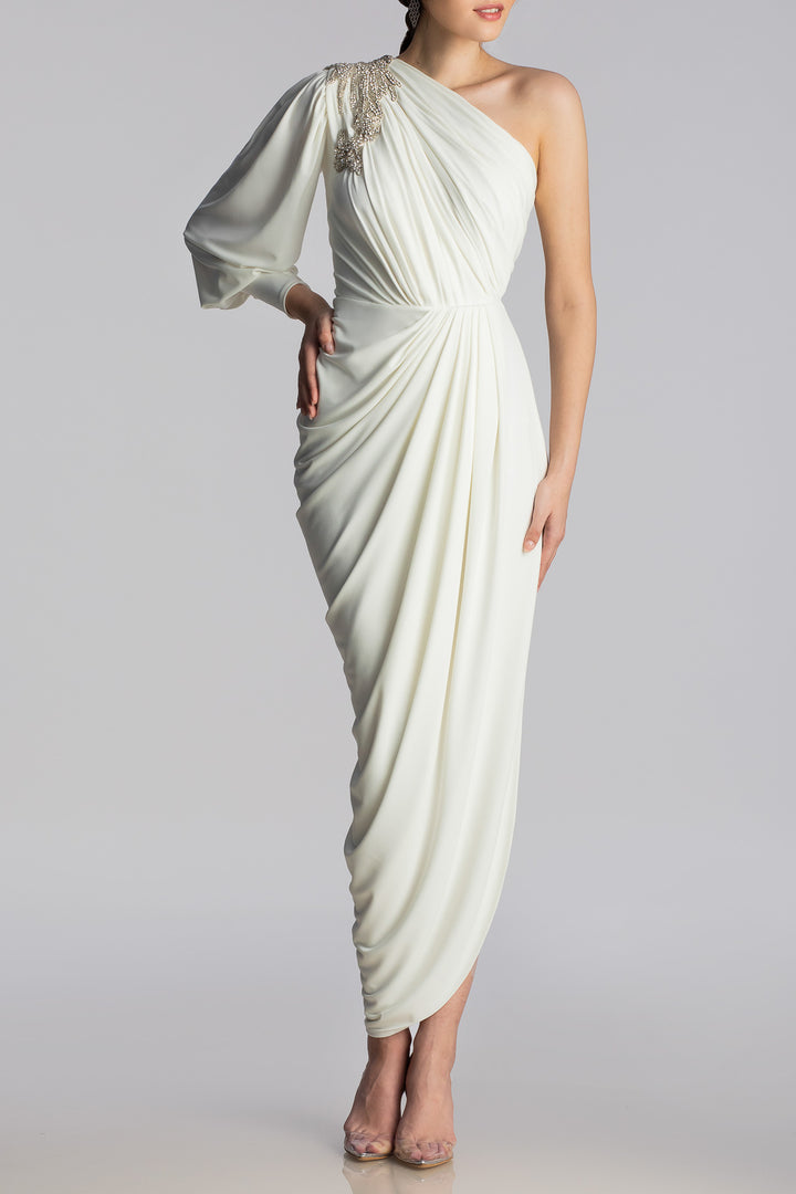 Martina Embroidered Jersey Dress In ivory-Silver