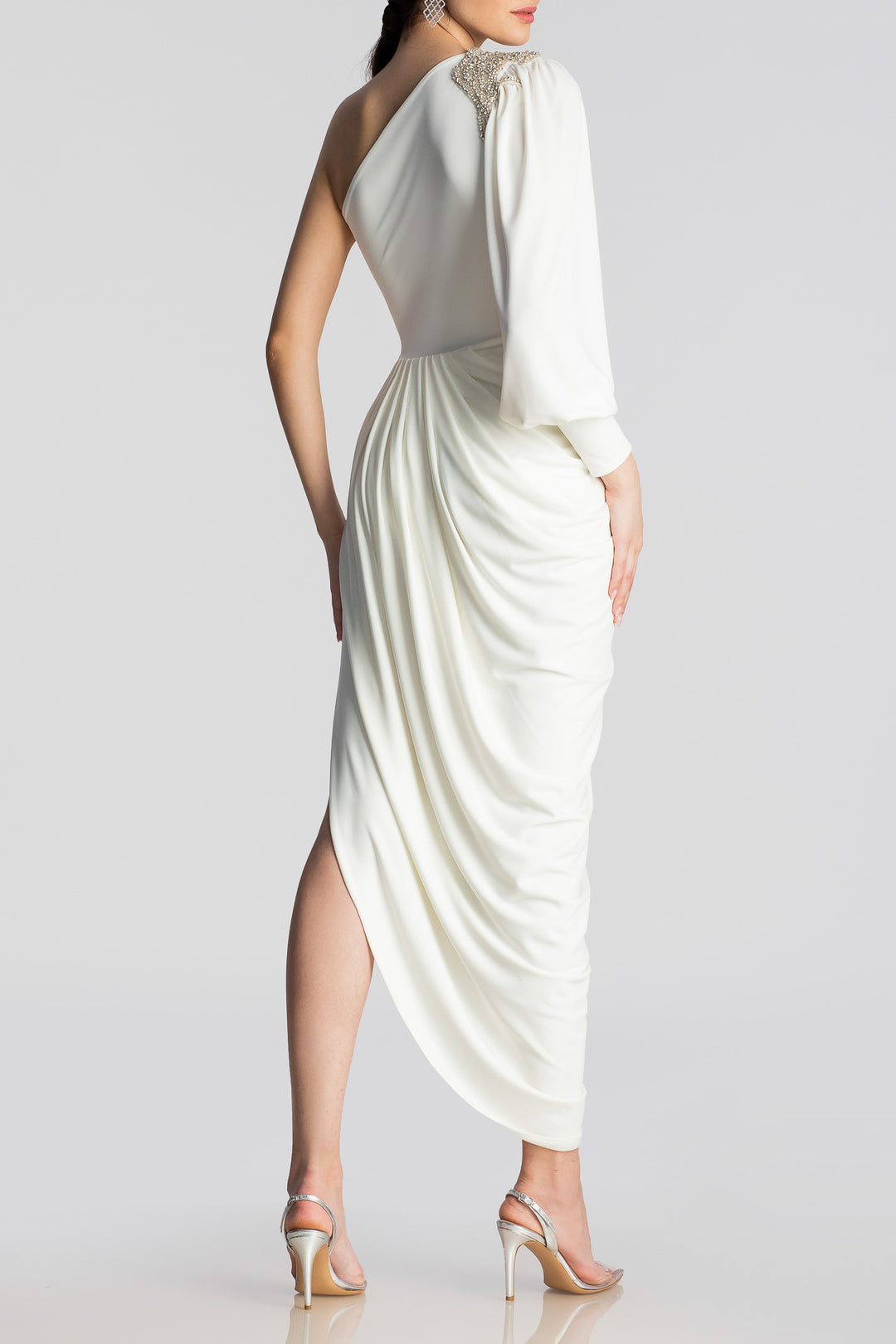 Martina Embroidered Jersey Dress In ivory-Silver