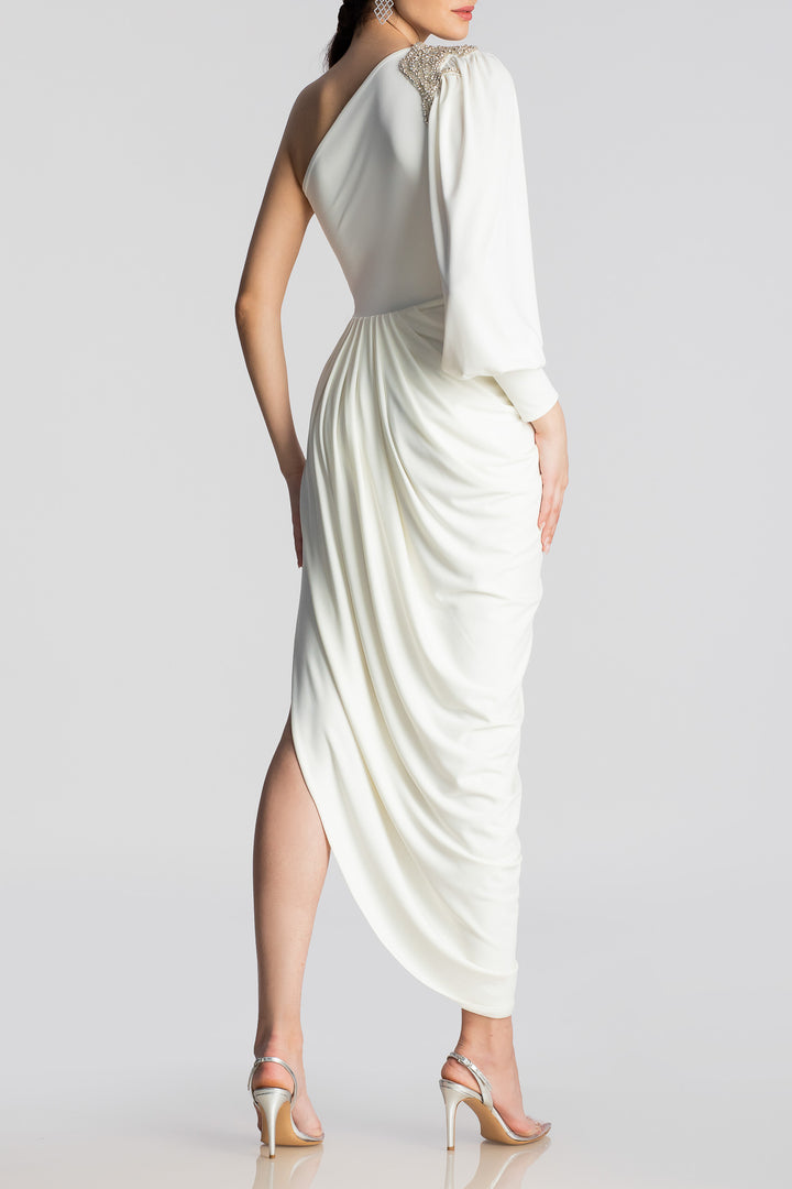 Martina Embroidered Jersey Dress In ivory-Silver