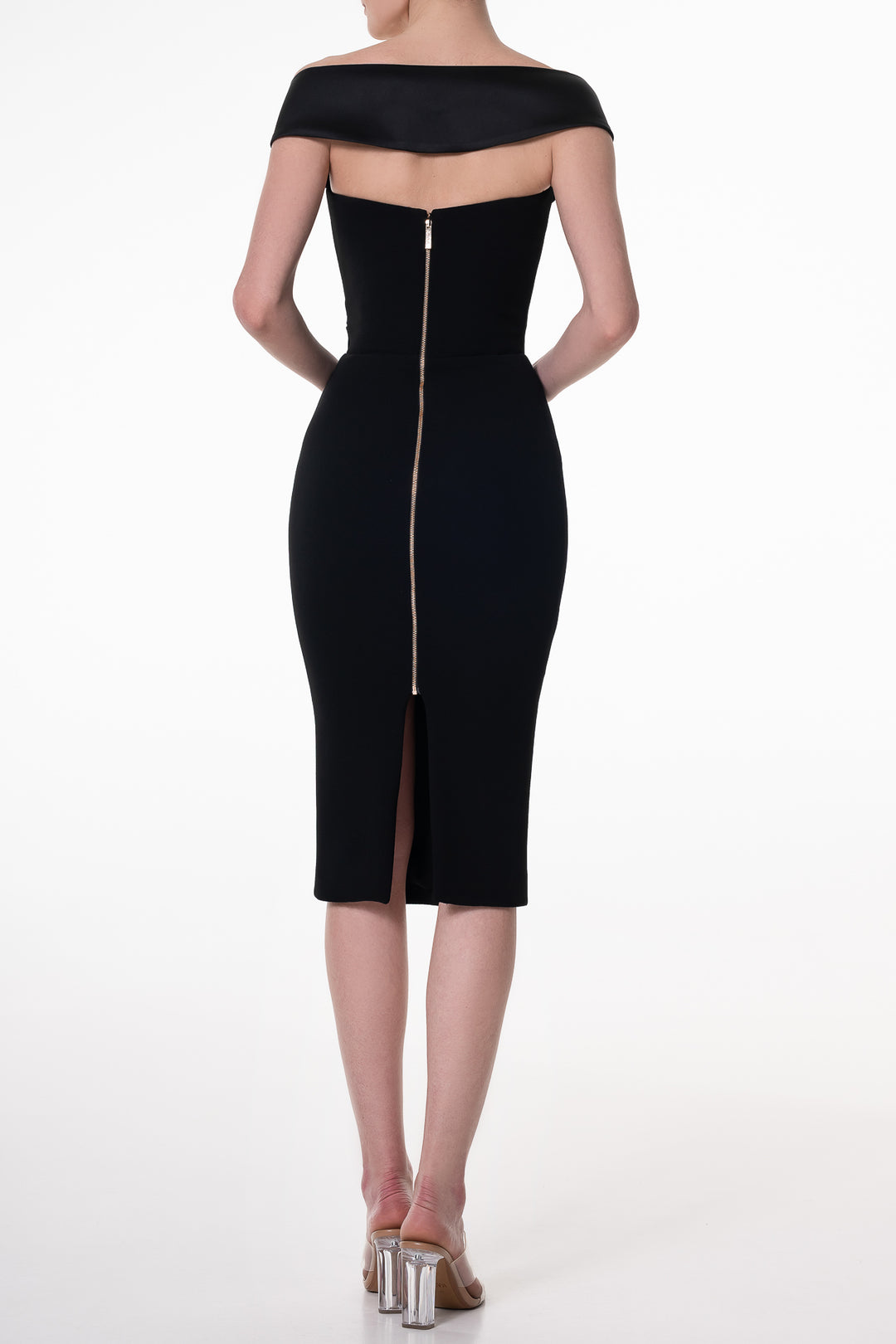Farida Black Crepe Midi Dress
