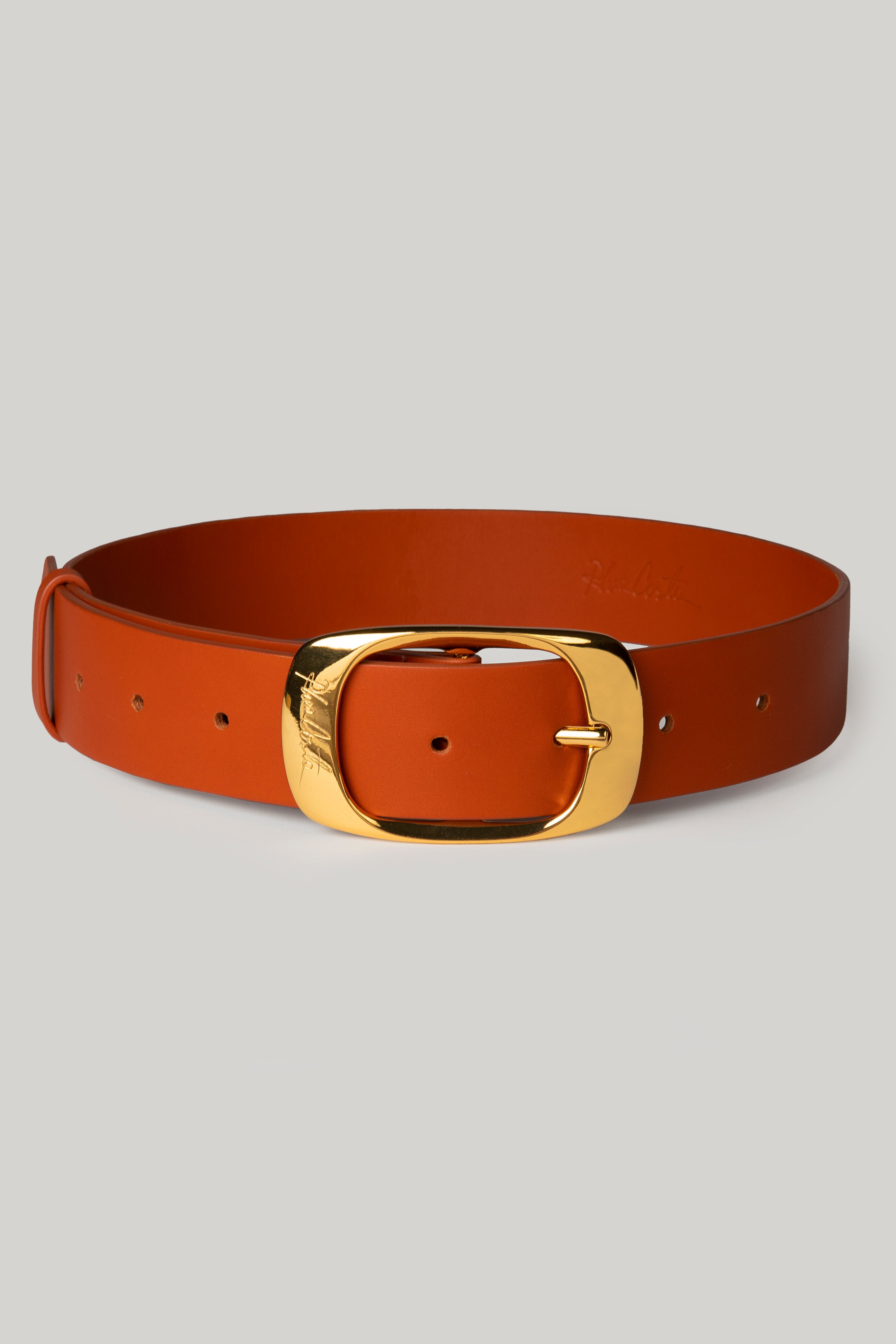 Leather Waist Belt with Gold Buckle - Brown Brown Leather Waist Belt for Women – Wide Tobacco Belt With  main image 3