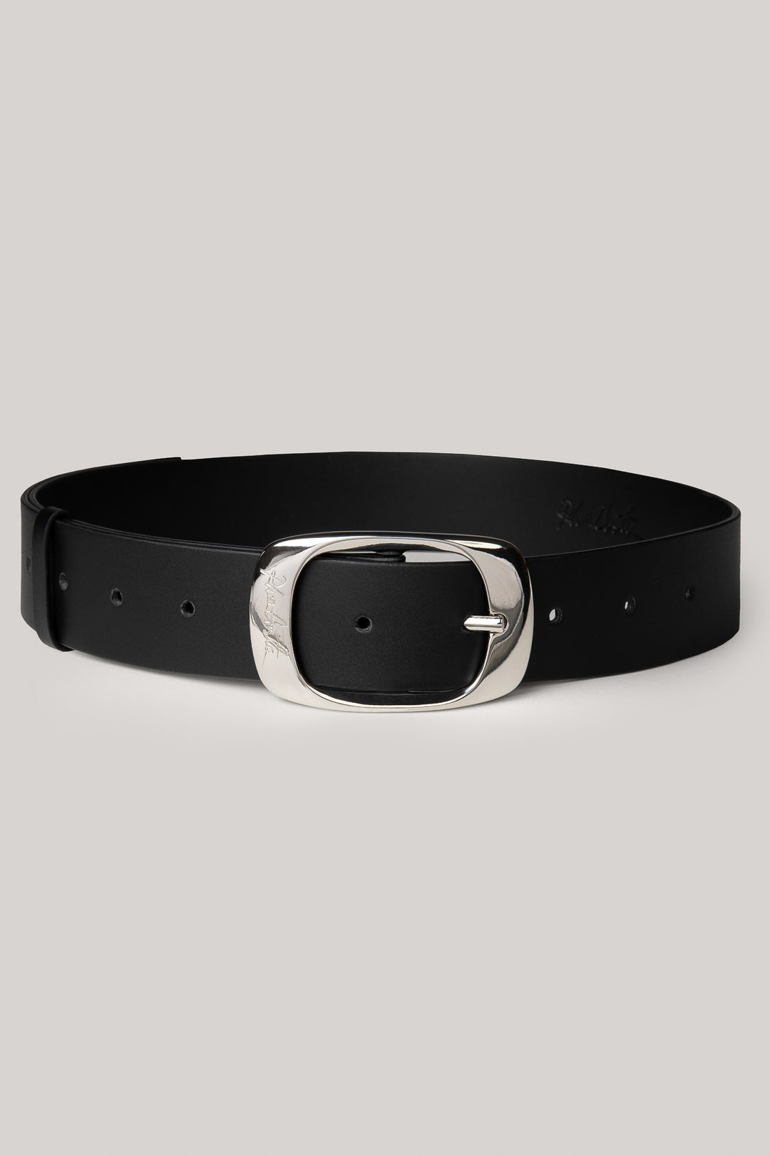 Matte Black Leather Waist Belt With Silver Buckle