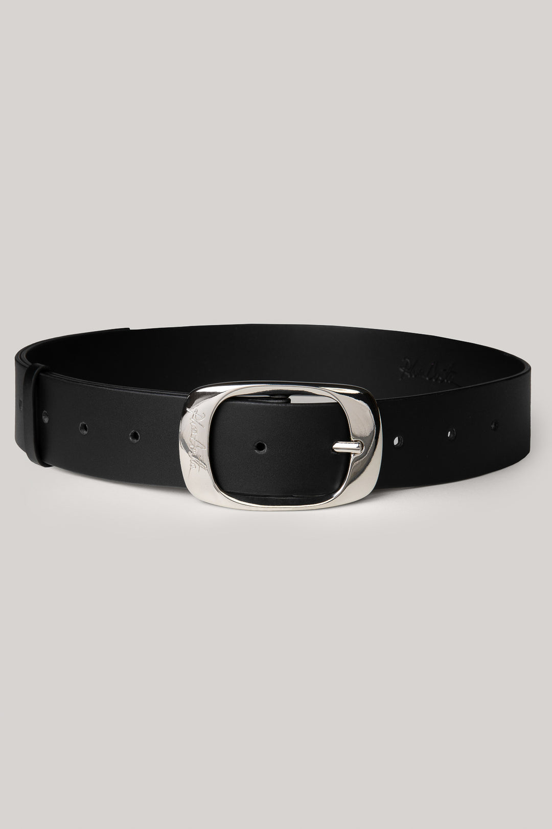Ellipse Matte Black Leather Waist Belt With Silver Buckle