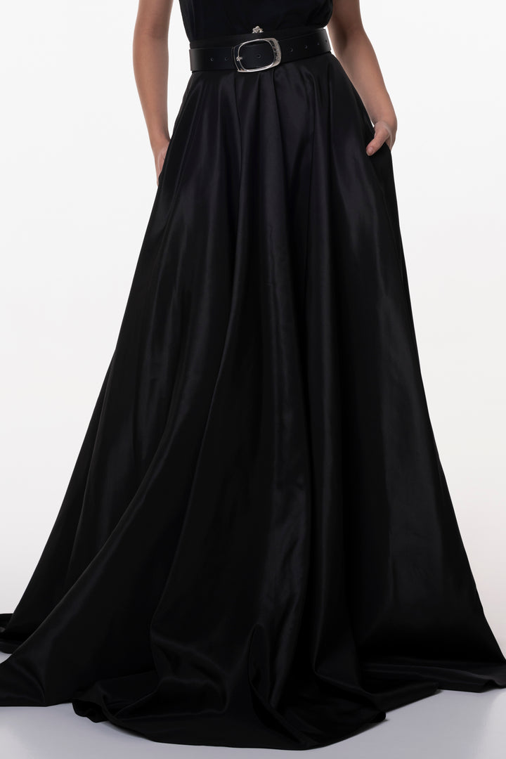 Taffeta Long Skirt In Black