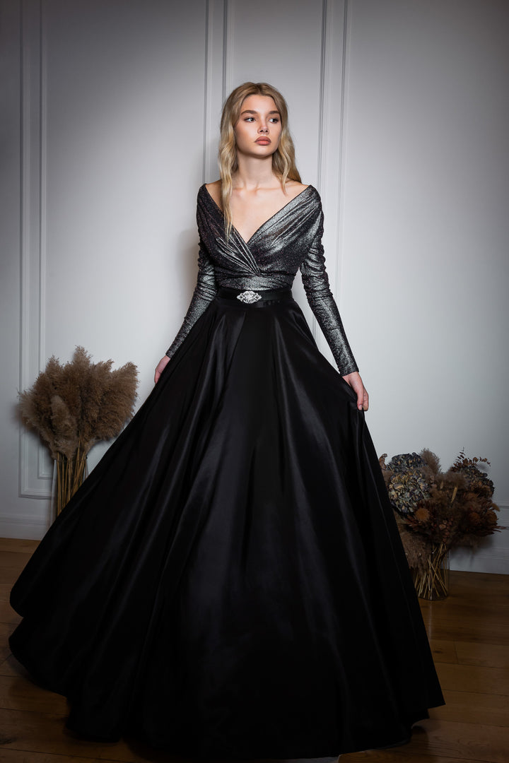 Taffeta Long Skirt In Black