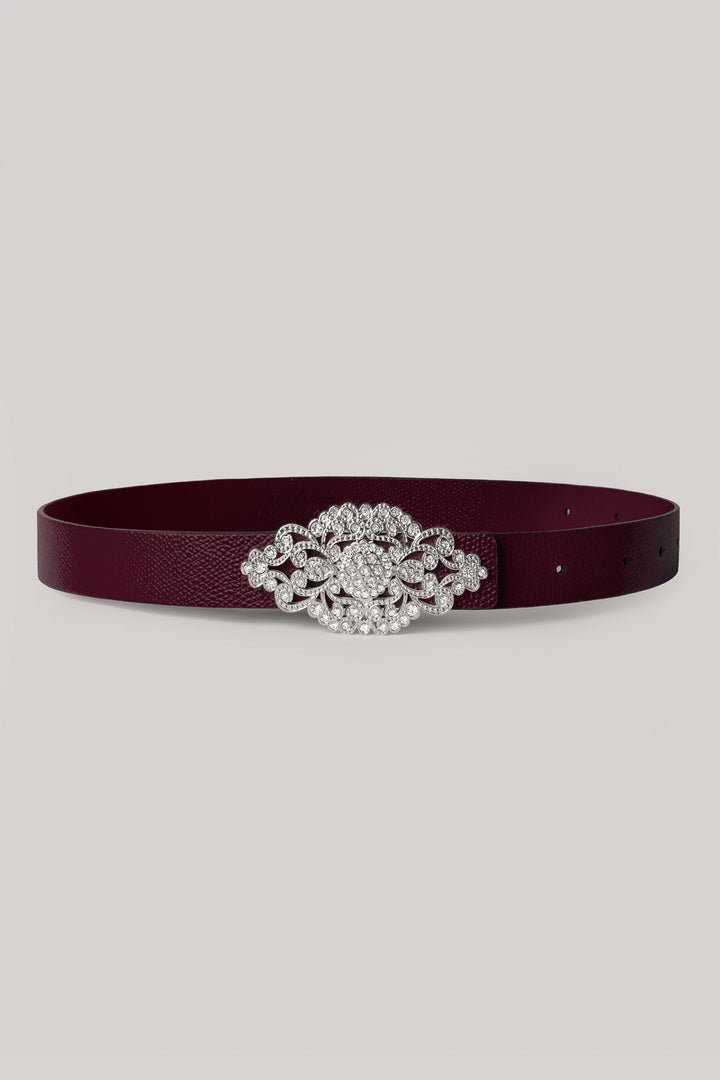 Baroque Burgundy Leather Waist Belt With Silver Buckle