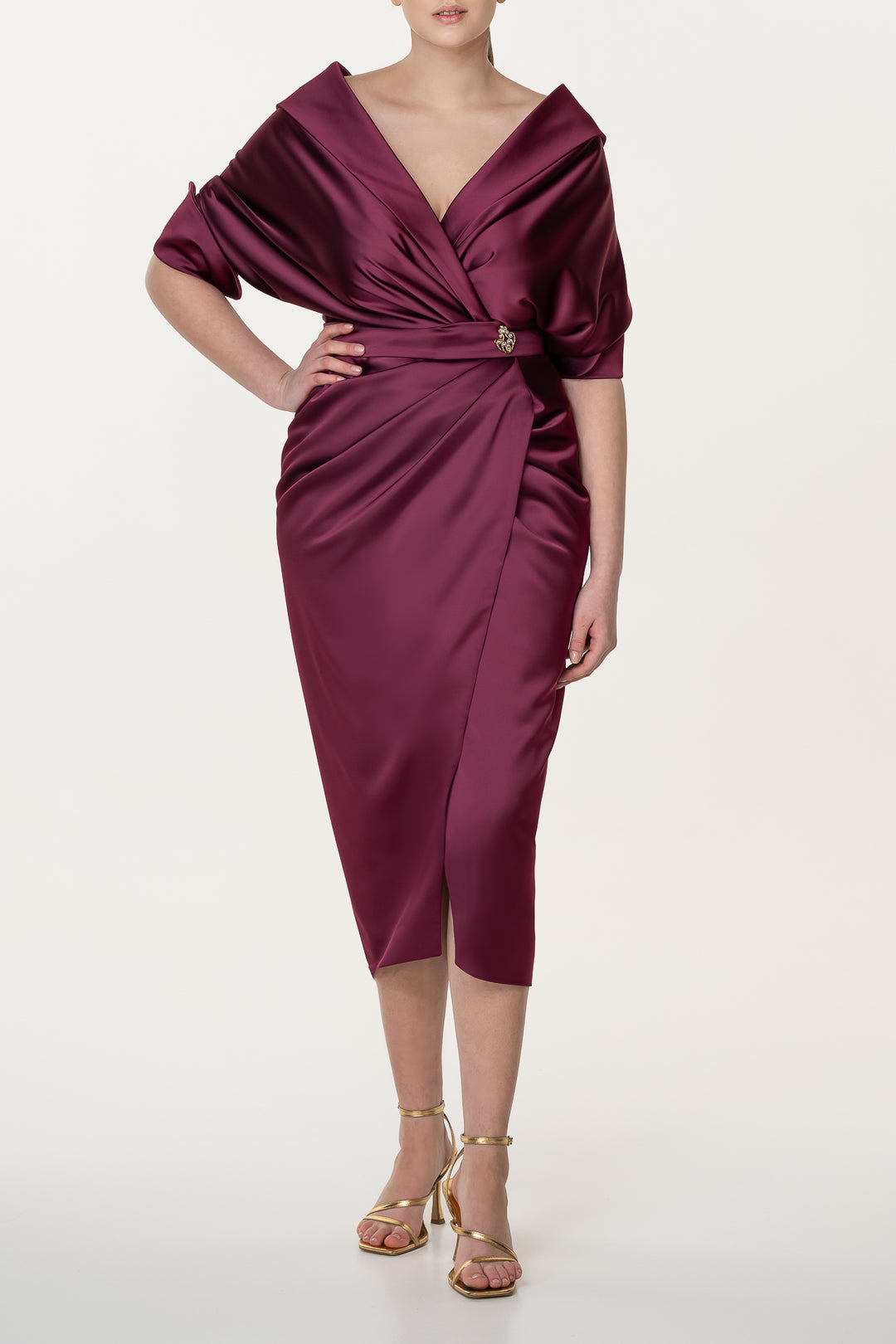 Angelina Midi Burgundy Satin Dress