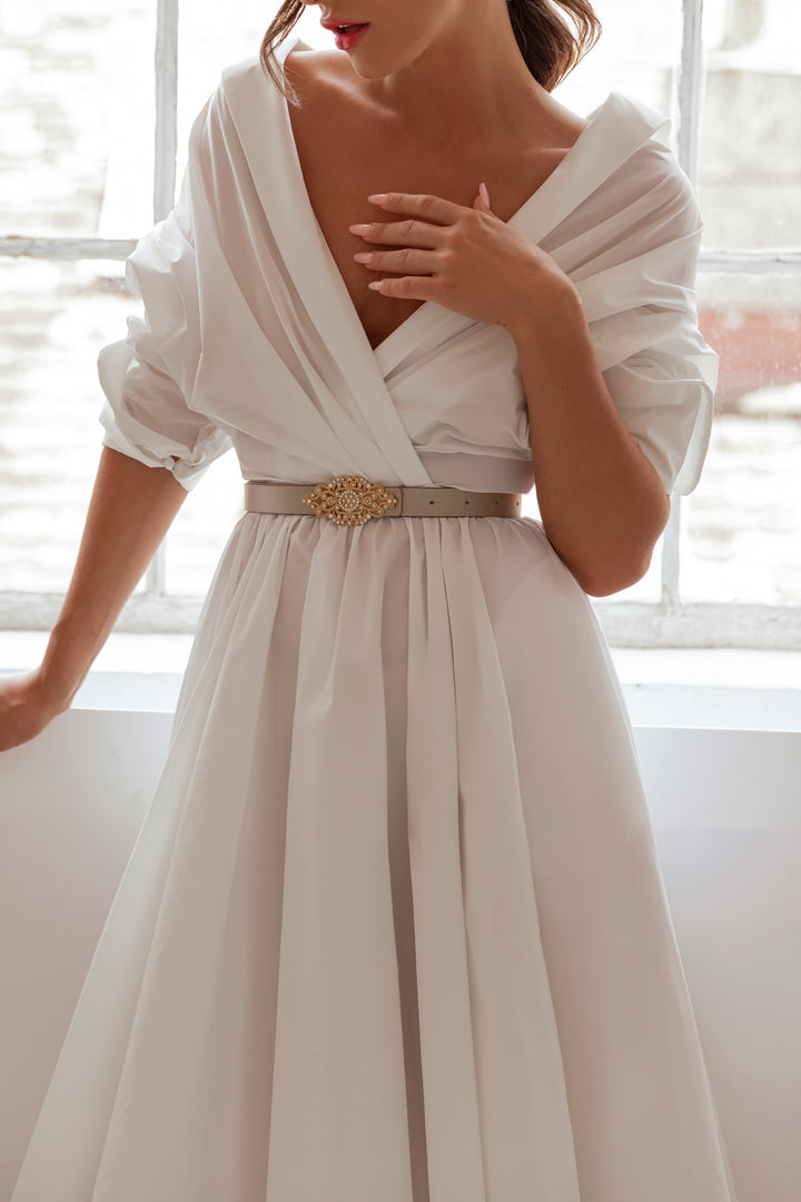 Carrie Taffeta Midi Dress in Ivory