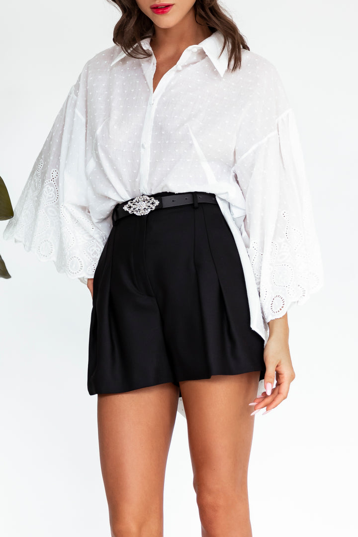 Polka Embroidered Cotton Shirt in Ivory