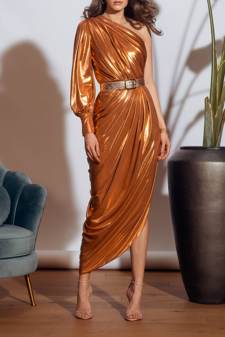 Martina Metallic Jersey Dress In Burned Gold