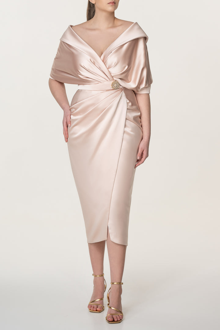 Angelina Midi Powder Satin Dress