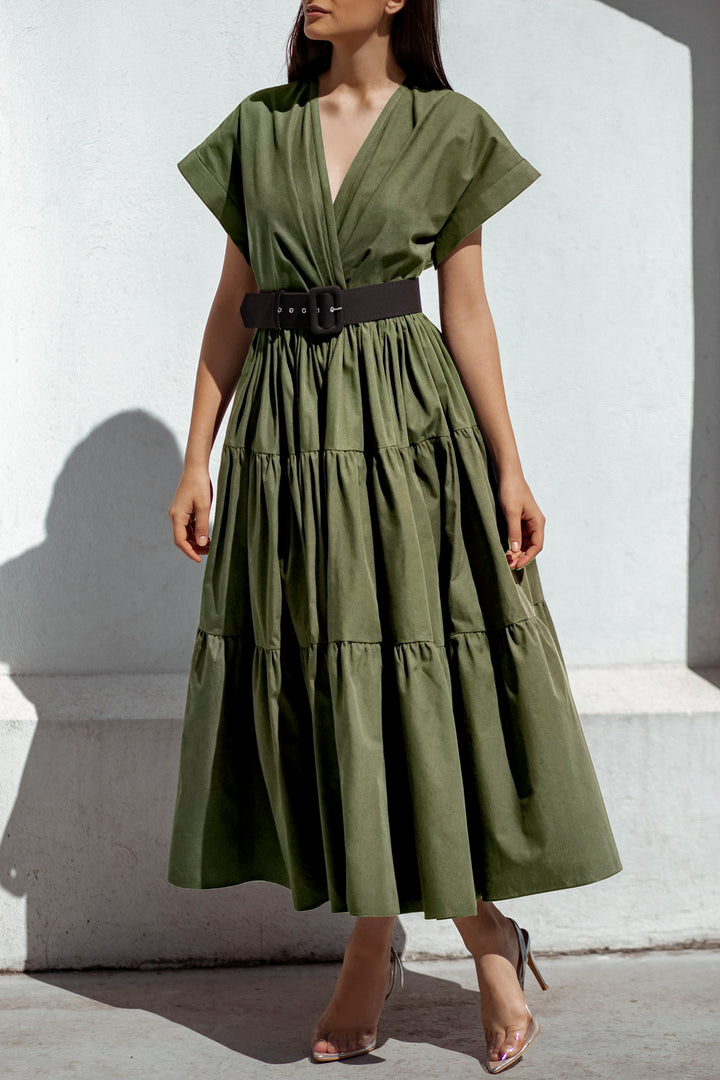 Joy Open Back Olive Cotton Dress