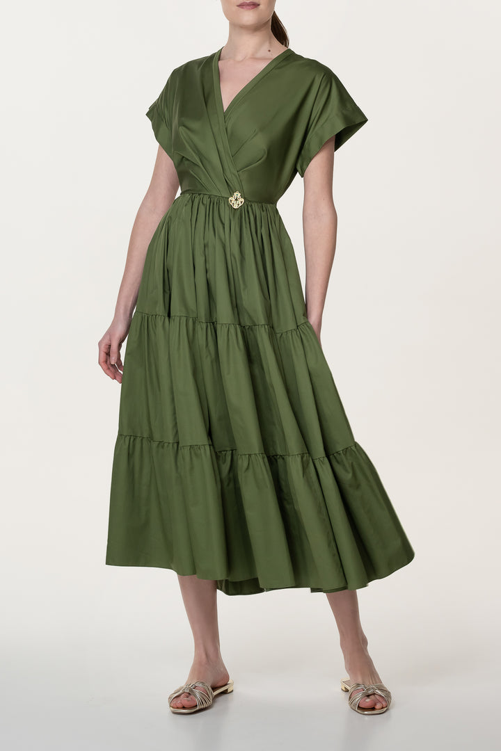 Joy Open Back Olive Cotton Dress