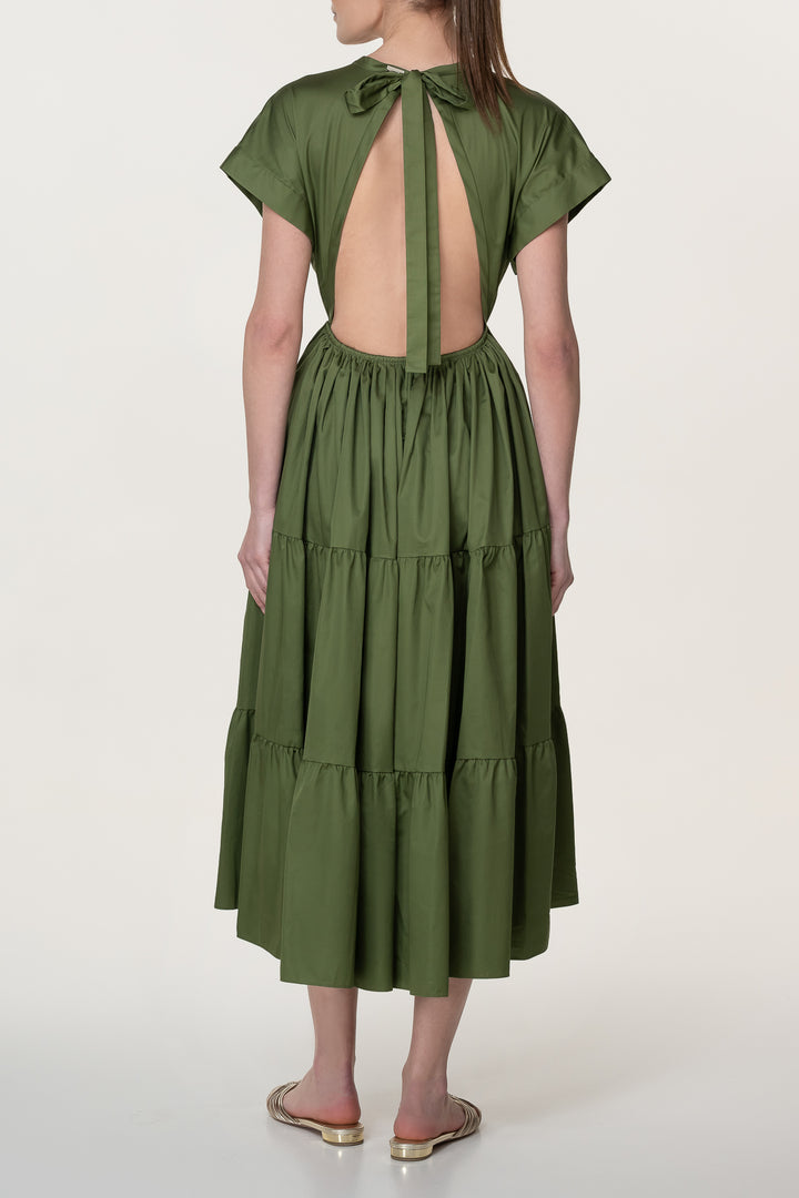 Joy Open Back Olive Cotton Dress