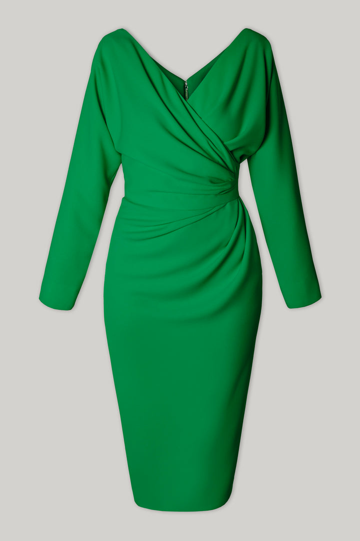 Michelle Crepe Midi Dress In Raw-Green
