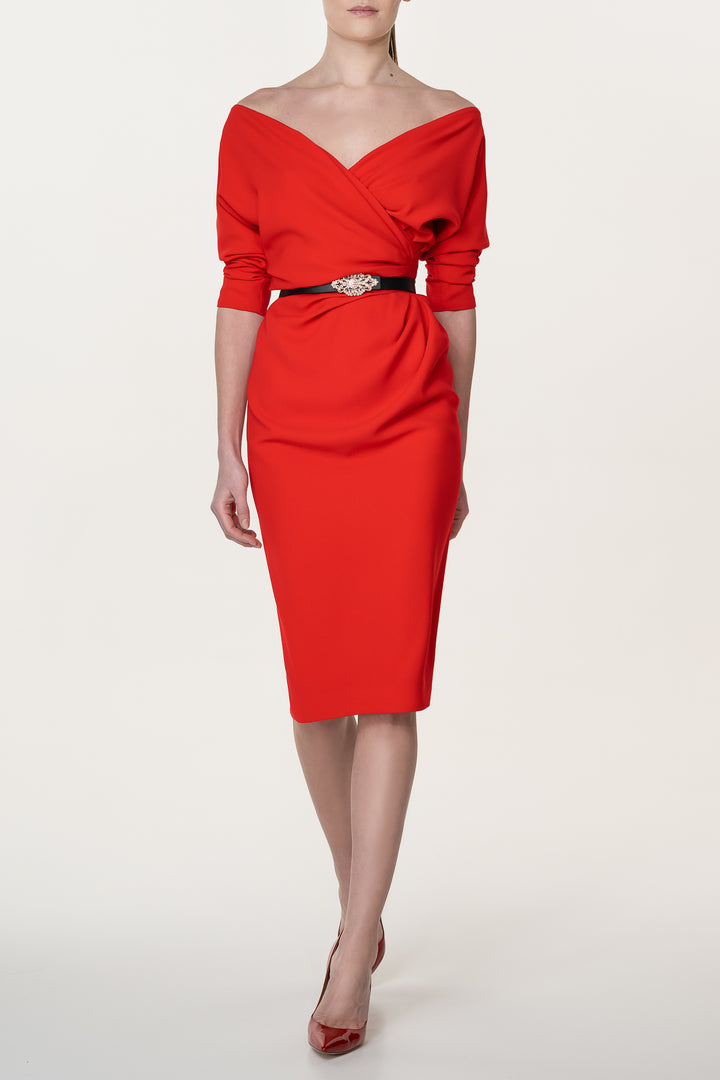 Michelle Crepe Midi Dress In Red