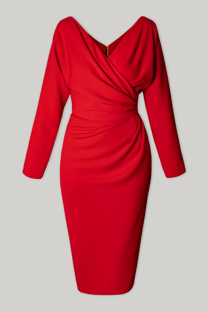 Michelle Crepe Midi Dress In Red