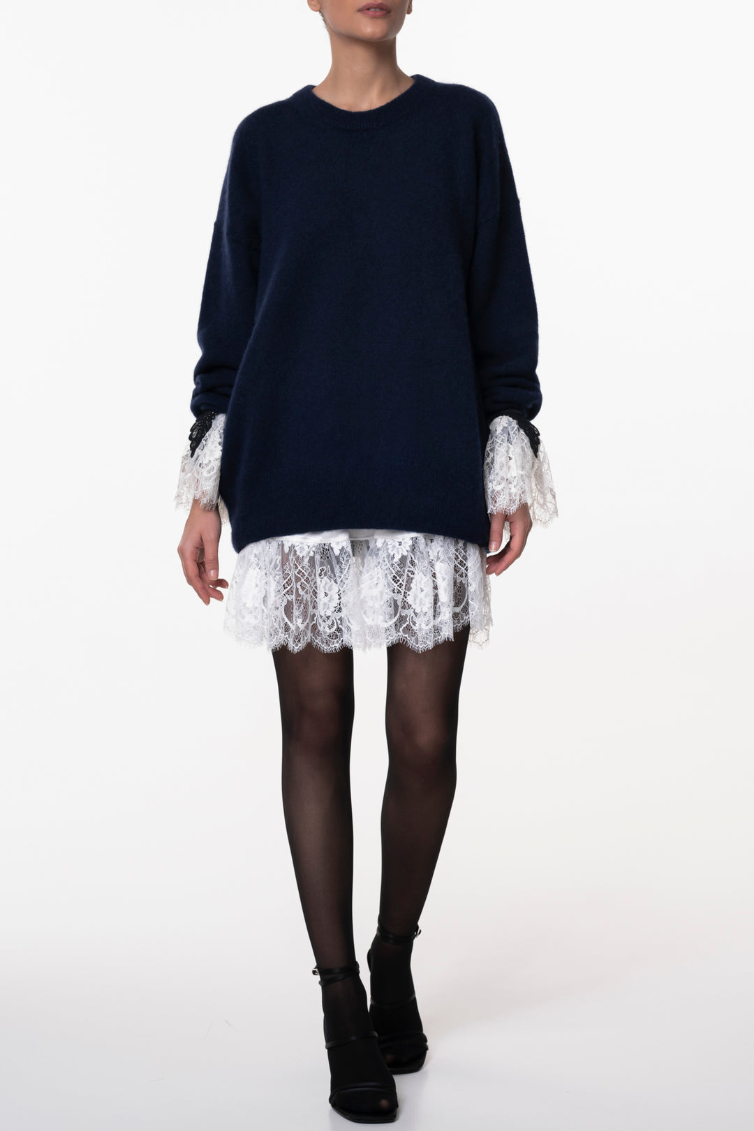 Short Silk Lace Skirt In Ivory