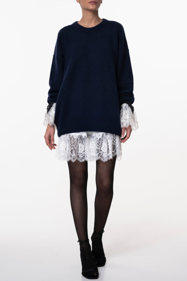 Short Silk Lace Skirt In Ivory