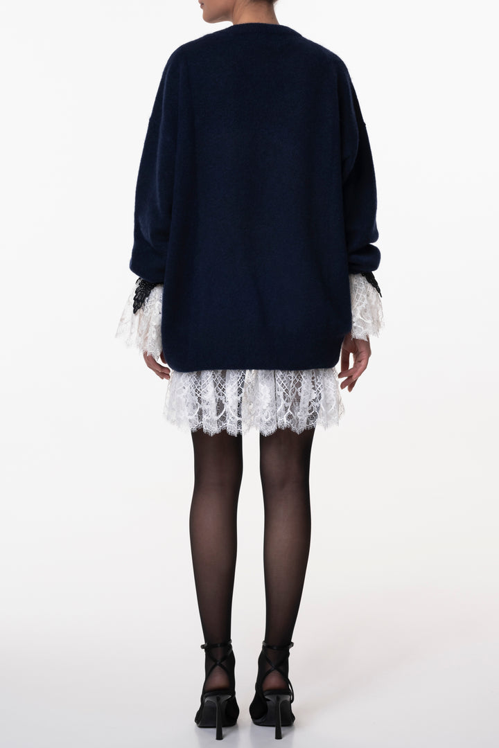 Short Silk Lace Skirt In Ivory