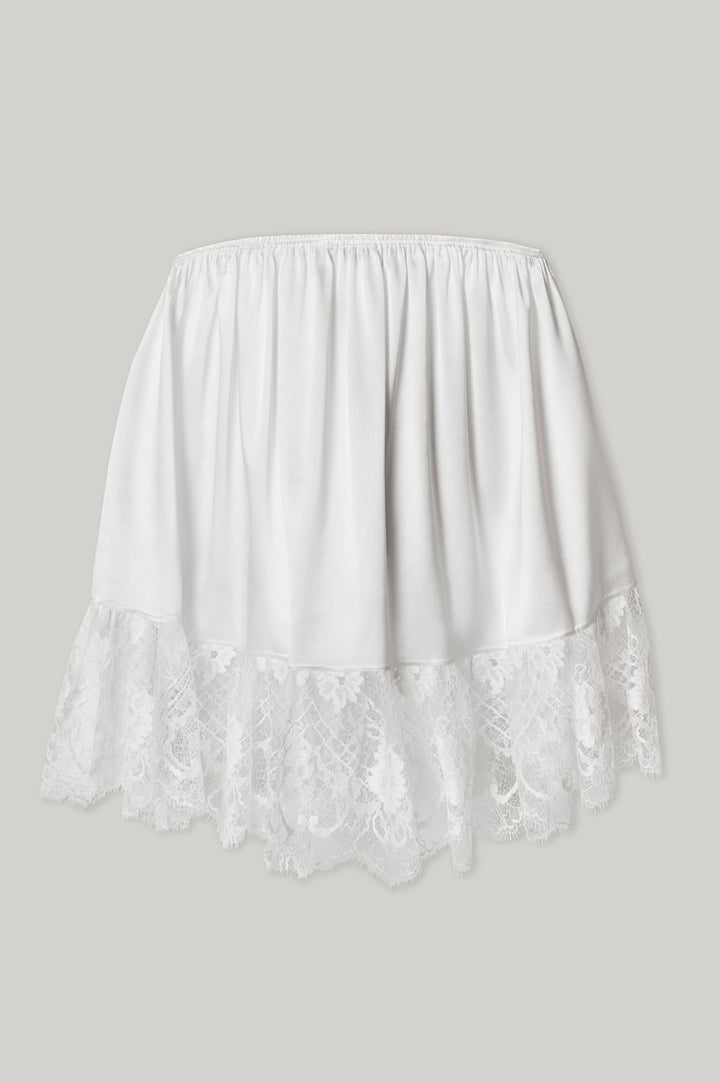 White Short Silk Lace Skirt