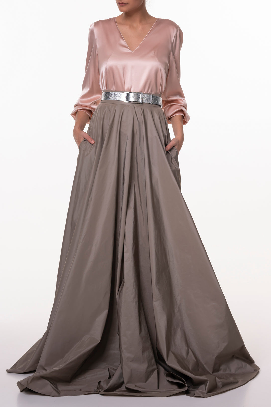 Taffeta Long Skirt In Caffe-Latte