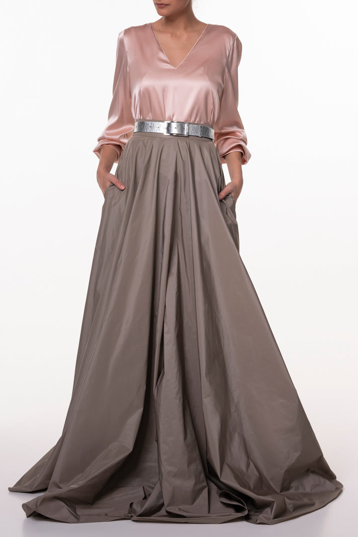 Taffeta Long Skirt In Caffe-Latte
