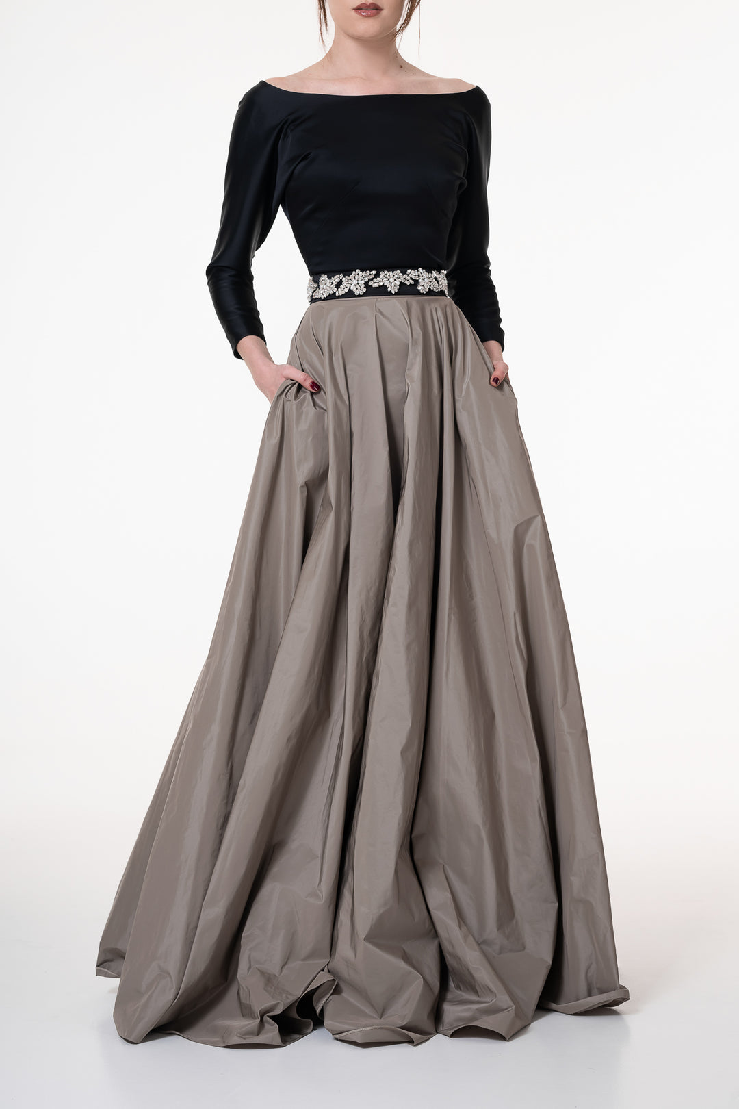 Taffeta Long Skirt In Caffe-Latte