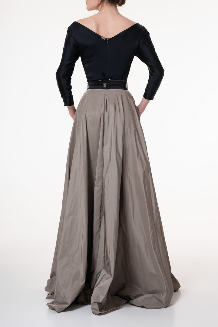 Taffeta Long Skirt In Caffe-Latte