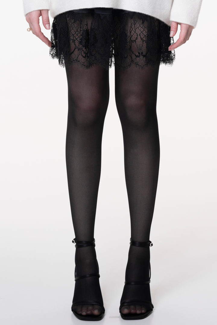 Short Silk Lace Skirt In Black