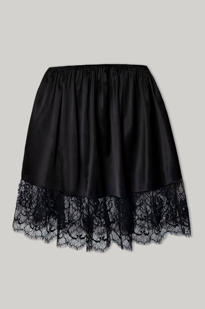Black Short Silk Lace Skirt