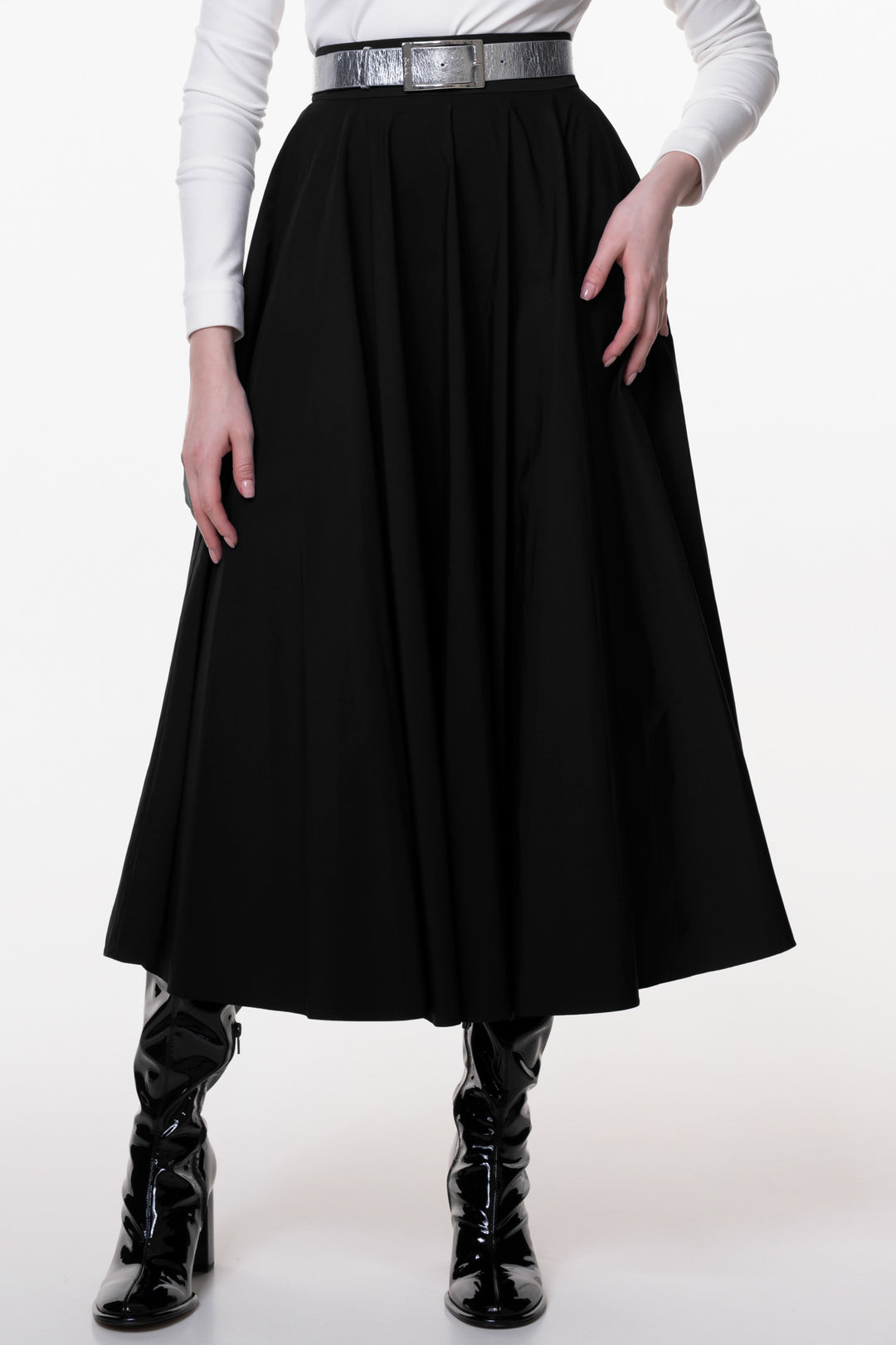 Taffeta Midi Skirt In Black