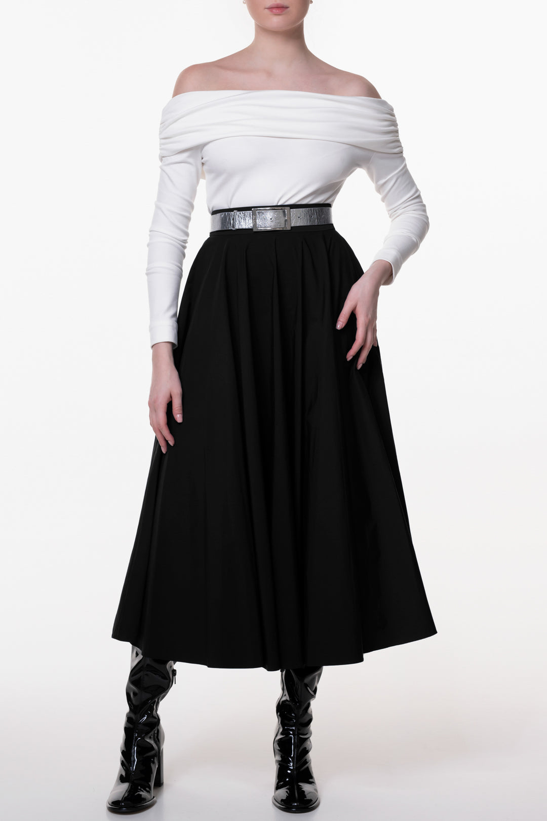 Taffeta Midi Skirt In Black