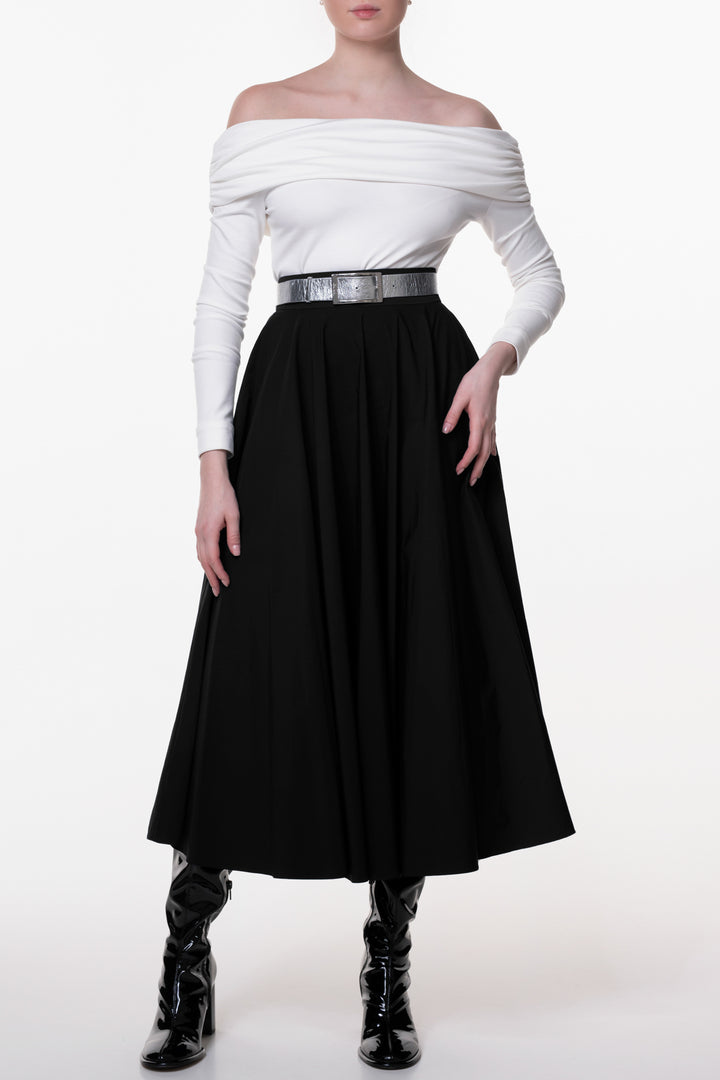 Taffeta Midi Skirt In Black