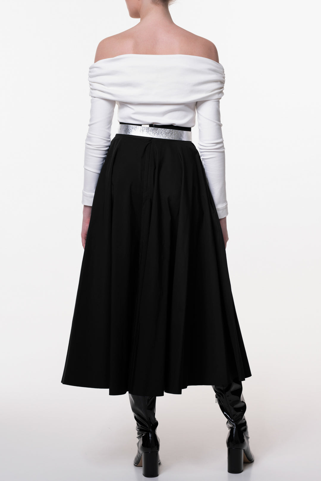 Taffeta Midi Skirt In Black