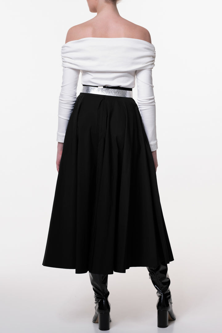 Taffeta Midi Skirt In Black