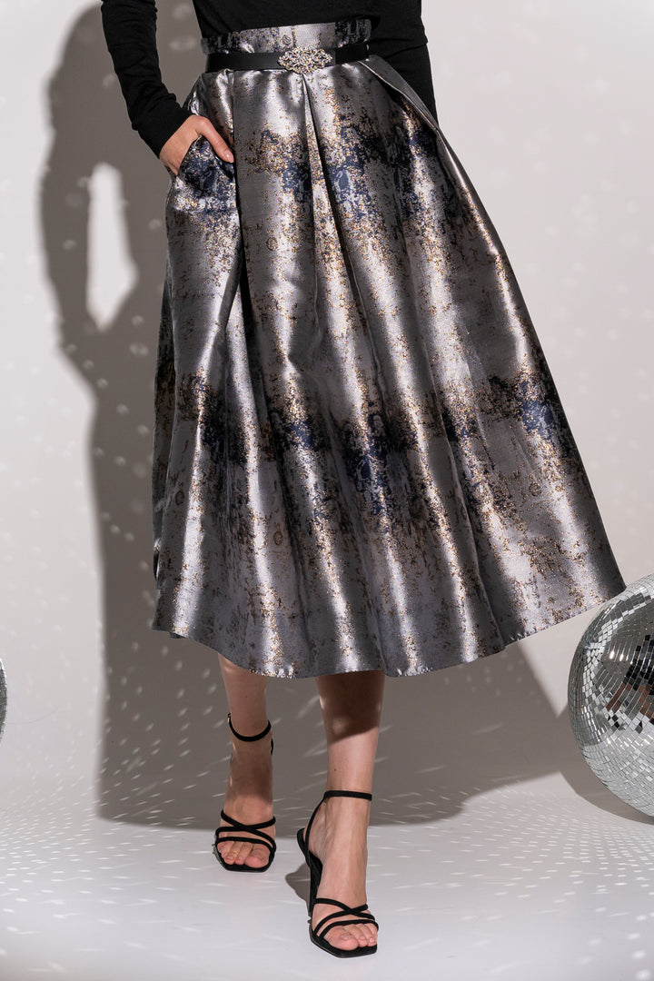 Jasmine Gold Grey Structured Jacquard Skirt