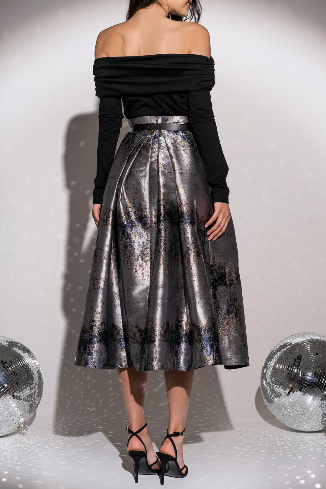 Jasmine Structured Jacquard Skirt Gold Grey