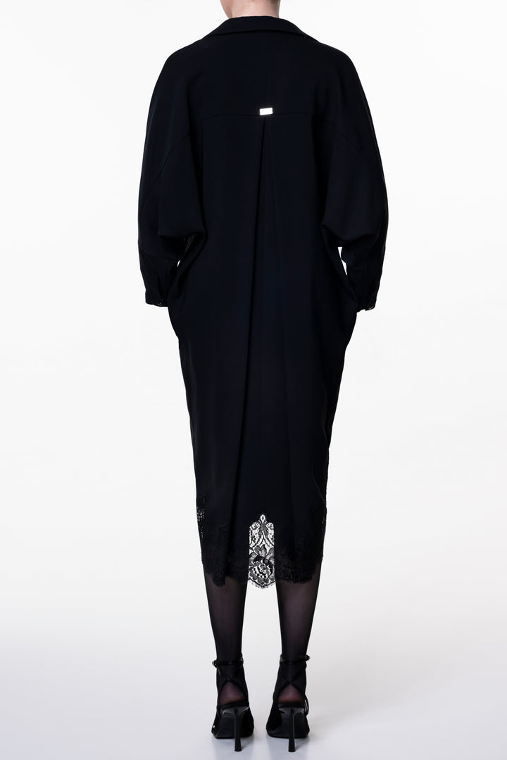 Asy Black Lace Embroidered Shirt Midi Dress