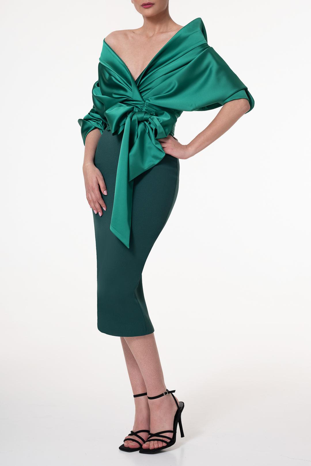 Angelina Satin Shirt In Emerald