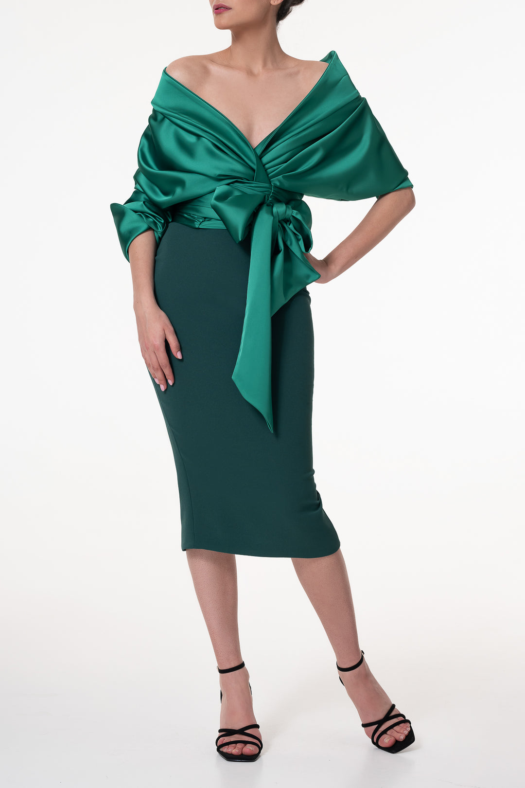 Angelina Satin Shirt In Emerald