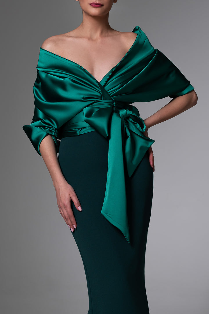 Angelina Satin Shirt In Emerald