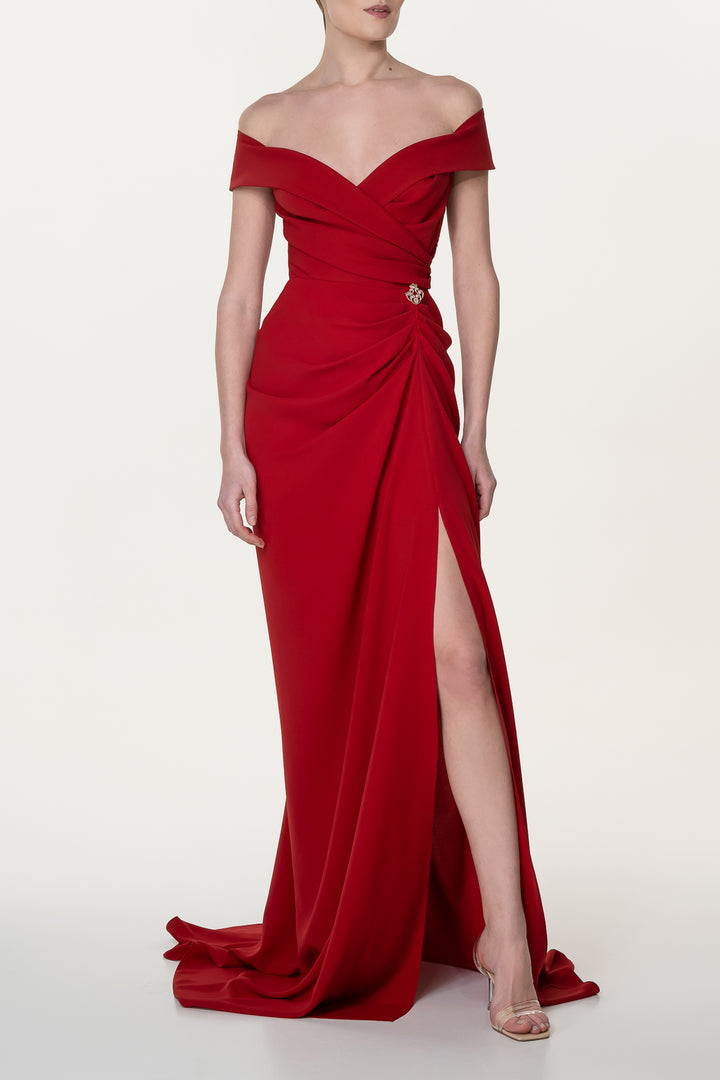 Athena Crepe Dress In Ruby-Red